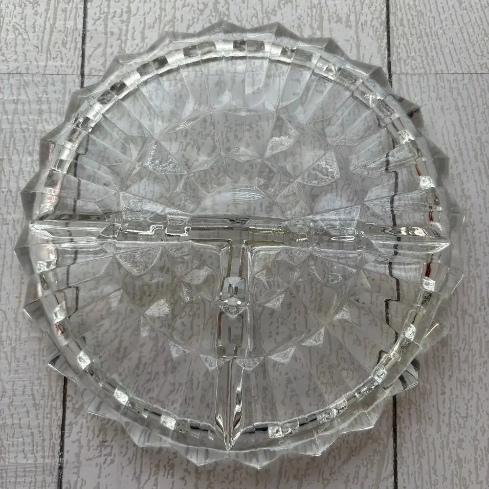 Clear Pressed Glass Round Relish Dish Scalloped Edge